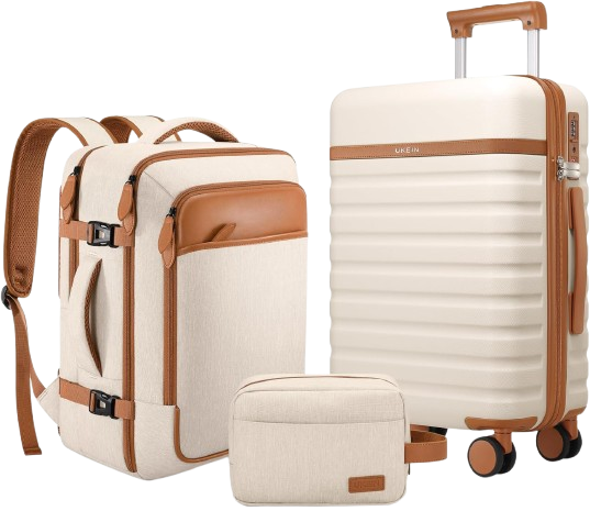 A blue carry-on suitcase with a ridged design and four spinner wheels, equipped with a telescopic handle and a side handle for easy carrying.